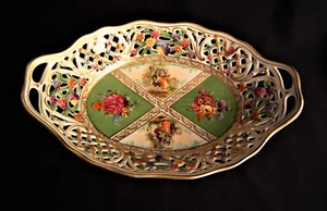 Shumann Dresden Pintado a Mano Reticulado Poco Profundo Ovalado Cuenco con Dos Asas  - Imagen 1 de 3