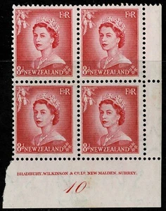 NEW ZEALAND - 1954 Q.E.II 8d BLUE. PLATE BLOCK 10- #N8a6 - MUH - NZ 464 - Picture 1 of 1