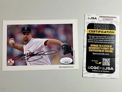 Подписанная командная карточка Тима Уэйкфилда 4 x 6 дюймов с сертификатом JSA RED SOX (умерла) - Изображение 1 из 4