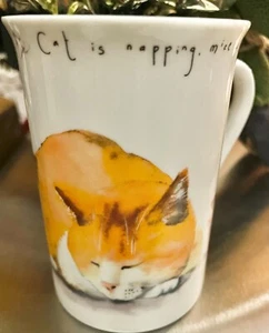 Kent Pottery Bone China Sleeping Orange Tabby Ginger Cat & Mouse Mug Vintage - Picture 1 of 4