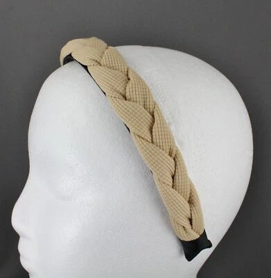 Beige braided headband soft fabric covered band grip teeth braid 1" wide - Image 1 of 4