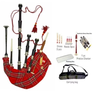 Black Royal Scottish Highland Bagpipes Silver Mounts with Bag,Practice Chanter - Picture 1 of 8