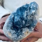 2.6Lb  Natural Blue Celestite Crystal Geode Quartz Cluster Mineral Specimen