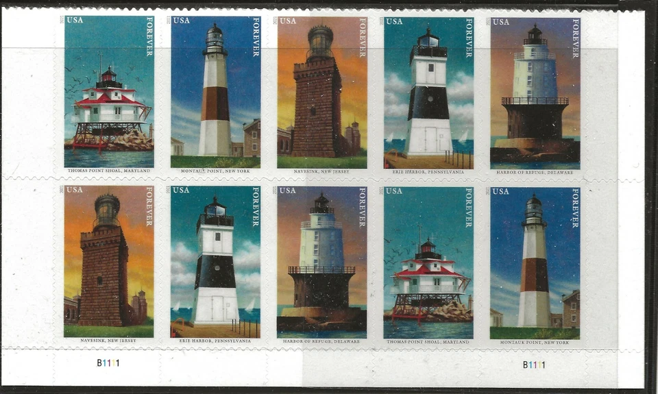 US Scott #5621-25, Plate Block #B1111 2021 Lighthouses VF MNH Lower - Image 1 of 1