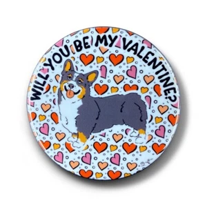 Tricolor Welsh Corgi Dog Valentines Day Pinback Button Handmade Gift 2.25" - Picture 1 of 4