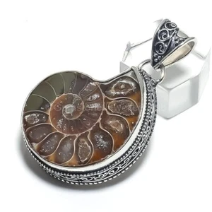 New Year Sale 925 Silver Ammonite Fossil Stone Birthday Wedding Pendant Jewelry - Picture 1 of 7