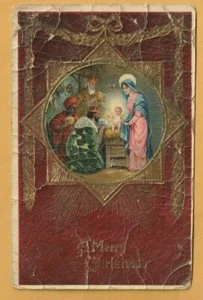 Postal Alemana Antigua Feliz Navidad Gruesa Pintada Texturizada en Relieve Alemania - Imagen 1 de 2