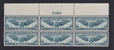 1939 Sc C24 Trans-Atlantic 30c blue MNH OG plate block of 6, CV $130 (B1 - Image 1 of 2