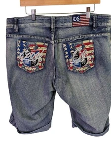 Coogi Women Plus size 18W Denim Shorts Streetwear Hip Hop Embroidered Stitch - Picture 1 of 14