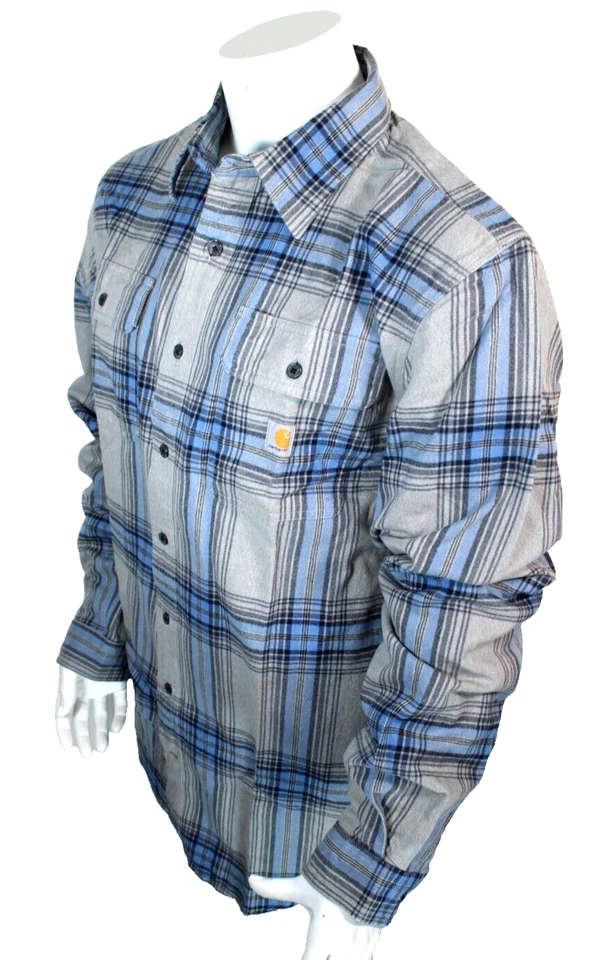 CARHARTT Size XL Tall Gray / Blue Plaid Loose Fit Heavyweight Flannel Shirt