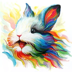 Original bunny art colorful cute Rabbit acrylic painting 7" FREE SHIPPING easter - Picture 1 of 2