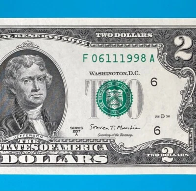 June 11, 1998 / 6 November 1998 (F 06111998 A) BIRTHDAY $2 Two Dollar Bill *UNC* - Image 1 of 4