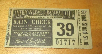 1920's Washington Senators Ticket Stub - Walter Johnson Game?- $1.10 Grand Stand - Image 1 of 2