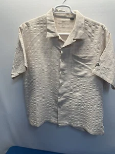 Ashworth Mens Short Sleeve Collared Button Beige Shirt Size XL Pinehurst Patch - Picture 1 of 5