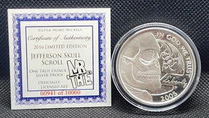 2016 Jefferson Skull Scroll - Proof - The Mr Hobo Nickels - 1 oz - Silver - COA - Picture 1 of 2