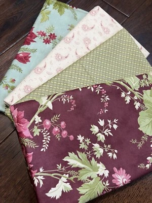 MODA Field Notes By Blackbird Designs 4 Yard Bundle Teal Floral/ Plum Floral - Image 1 of 4