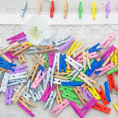 25mm Mini Coloured Wooden Clothes Peg Craft For Vintage Shabby Chic Wedding
