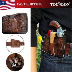 TOURBON 3-in-1 Leder Revolver Gürtelholster Pistolenmagazintasche Messerhalter - Bild 1 von 24