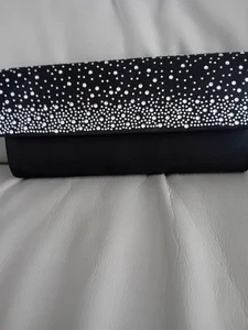 Ladies Black Satin And Diamanté Clutch Bag - Picture 1 of 6