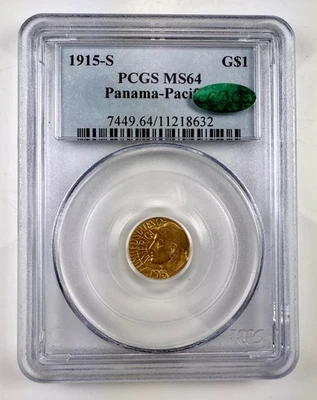 Moneda Conmemorativa de Oro $1 Exposición Panamá-Pacífico 1915-S - PCGS MS 64 CAC Foto 1 de 4
