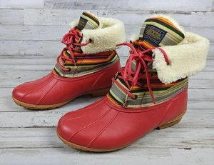 Pendleton rot gestreift Rolltop Kunstfell gefüttert Weather Duck Stiefel US 10 - Bild 1 von 9