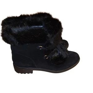 Nuevo Isaac Mizrahi Botas de Cuero Gamuza con Borde de Piel Sintética Negro Zapatos con Cordones 10 - Imagen 1 de 9