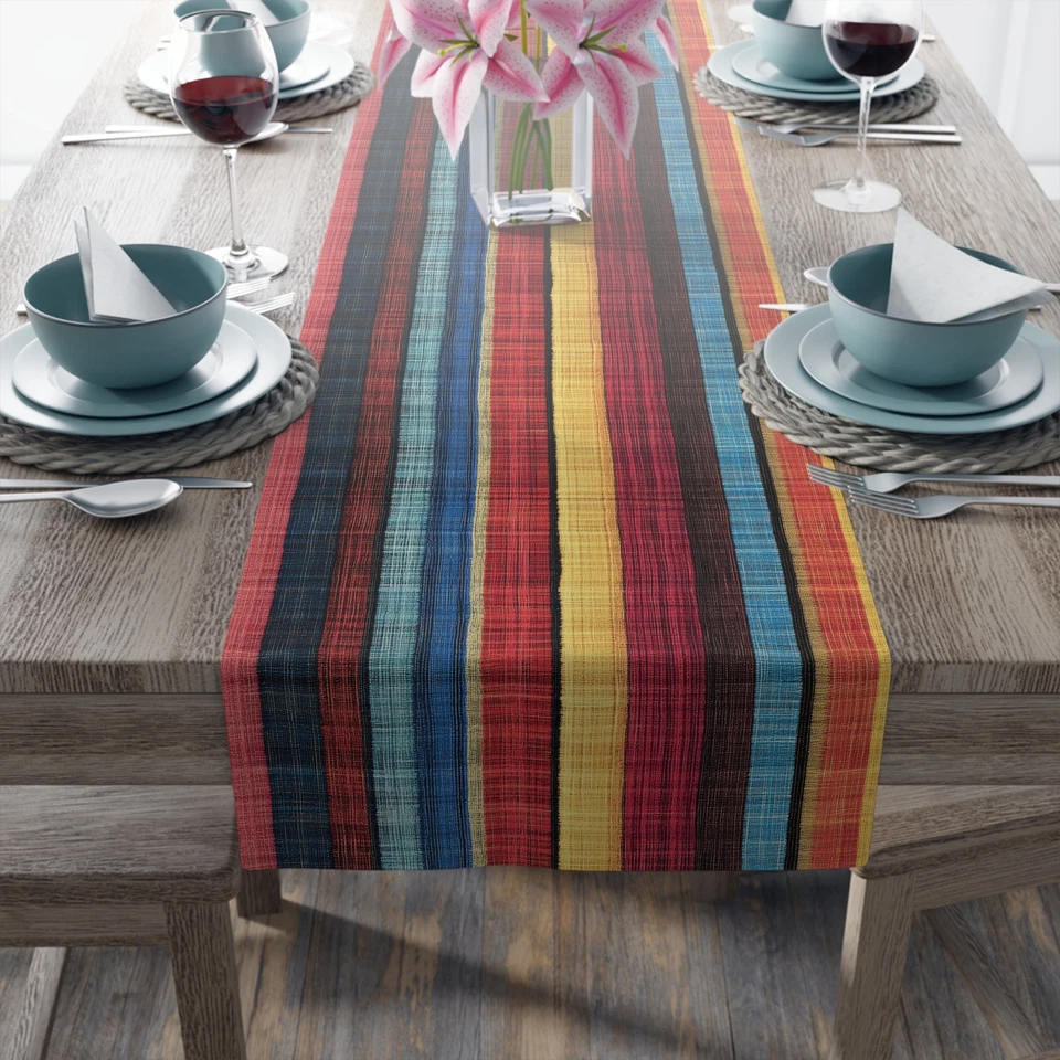 Colorful Striped Kilim Style Table Runner - Boho Dining Decor - Dining Linens - Image 1 of 1
