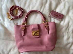 Borsa a mano Miu Miu vera pelle Madras rosa con porta biglietti da visita quasi come nuova - Foto 1 di 11