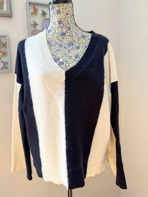 Pullover para mujer Blu Pepper L azul marino y blanco mezcla de lana puño ancho mangas largas Foto 1 de 4