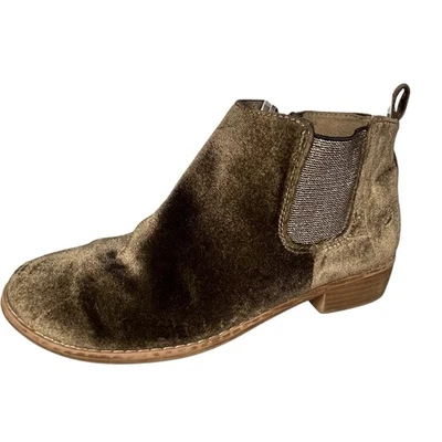 Old Navy Velvet Ankle Boots Womens 6 Olive Green Size Zip Booties Silver Gussets - Image 1 of 4