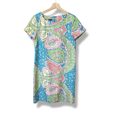 NWT Talbots 100% Silk Dress 8 Paisley Print Lined Short Sleeve Pastel Seaside - Image 1 of 4