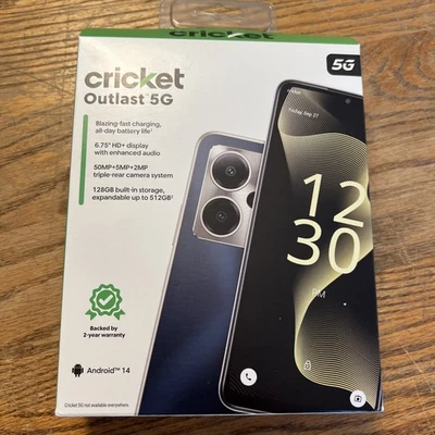 CRICKET WIRELESS OUTLAST 5G 128GB 6GB RAM 50MP 8 MP Midnight Majesty Phone NEW - Image 1 of 3