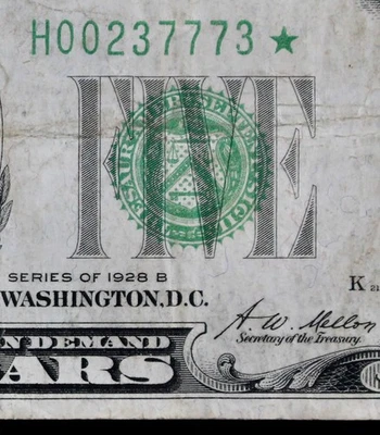 Rare $5 1928B Star dark green FRN H00237773* plain series five dollar, St. Louis - Image 1 of 4