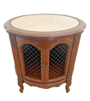 Mesa redonda estilo francés con armario y tapa de mármol nogal macizo, puerta batiente Foto 1 de 4