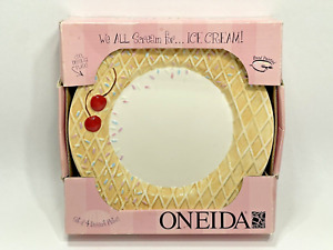 ONEIDA Waffle Cone - We All Scream For Ice Cream - 8" Dessert Plates Qty 4 - NEW