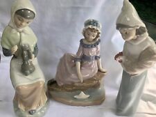 Three Lladro Figurines- girls with boat, rabbit, rooster Lladro #4677. Â 