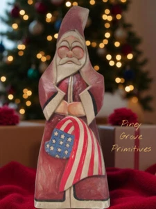 Folk Art Americana Christmas Santa Hand Carved 1991 Signed by Artist Thorsen - Picture 1 of 3