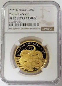 2025 GOLD GREAT BRITAIN 1 OZ YEAR OF THE SNAKE NGC PF 70 UC - Picture 1 of 2