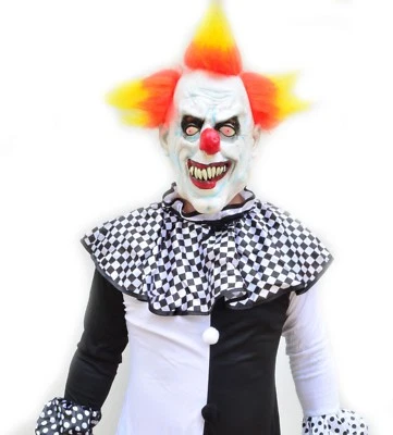 Disfraz y máscara de payaso de Halloween asesino espeluznante blanco y negro para hombre - cabello amarillo Foto 1 de 4