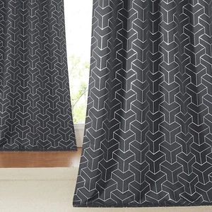 Solid Grommet Blackout Geometric Foil Print Design Curtains for Living Room - Picture 1 of 9