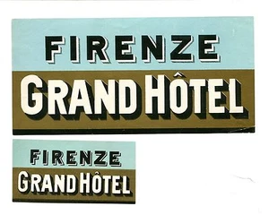 Vintage Hotel Luggage Label pair GRAND HOTEL FIRENZE Florerce Italy  - Picture 1 of 2