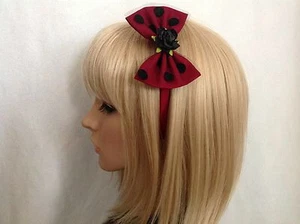 Rose headband hair bow rockabilly pin up girl gothic vintage shabby chic black - Foto 1 di 8