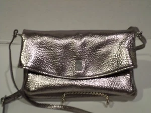 Jessica Simpson Metallic Bronze Pebbled Cross Body Shoulder Purse Clutch Nice - Picture 1 of 8