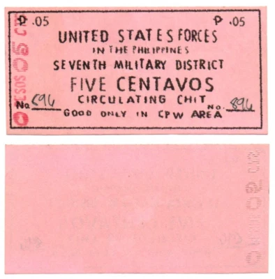 ND Philippines CPW Area 7th Military District Unlisted 5c Chit SECTOR UNKNOWN - Image 1 of 4