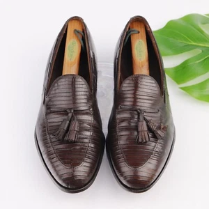 VTG Footjoy Classics Mens Loafer Size 10 E Brown Lizard Leather Tassel USA Made - Picture 1 of 21