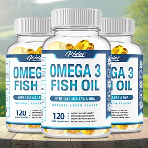 Omega 3 Fish Oil Capsules 1440mg - 3x Strength, Highest Potency - with EPA, DHA - Picture 1 of 11