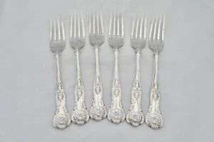 RARE SET of 6 QE II HM STERLING SILVER KINGS PATTERN DESSERT FORKS 1969 - Picture 1 of 10