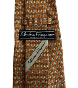 Salvatore Ferragamo Men's Orange 100% Silk Christmas Tree Print Tie Italy 3.75"