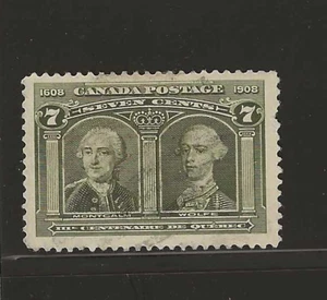 Canada Scott #100 usato 7c verde oliva 1908 Quebec edizione terzo centenario luce cance - Foto 1 di 2