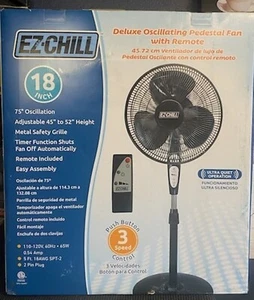 EZ Chill - 18" Heavy Duty Oscillating Fan W/Push Button 3 Speed Control & Remote - Picture 1 of 5